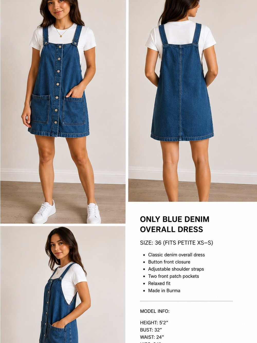 ONLY Blue Denim Overall Dress Pinafore Jumper Mini Dress Size 36(XS-SM)
